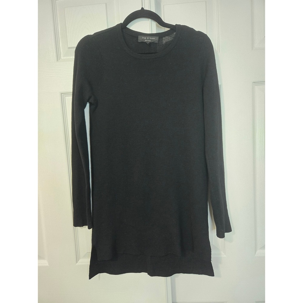 Rag & Bone Black 100% Merino Wool Long Sleeve Crew Neck‎ Sweater Dress XS